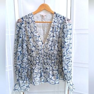 NWOT ! Rebecca Taylor white blue silk blouse